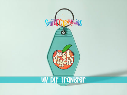 Just Peachy Motel Keychain UV DTF Transfer | Cute Retro Peach Design | MK810 - Swiit Creations