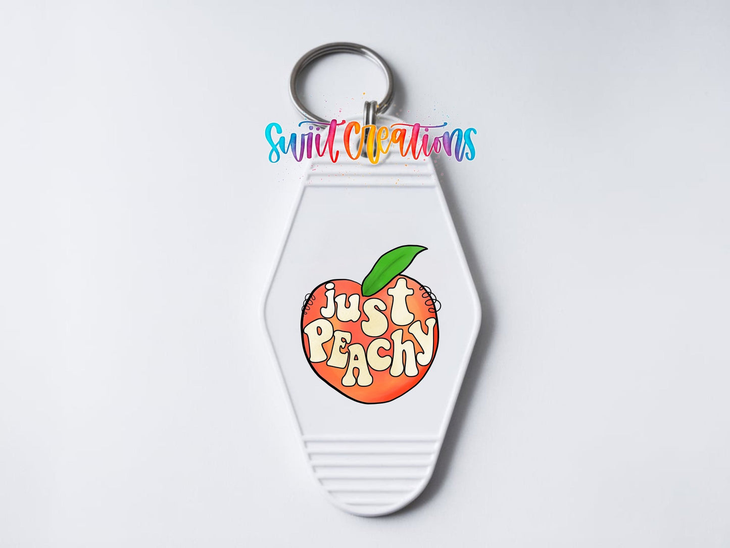 Just Peachy Motel Keychain UV DTF Transfer | Cute Retro Peach Design | MK810 - Swiit Creations