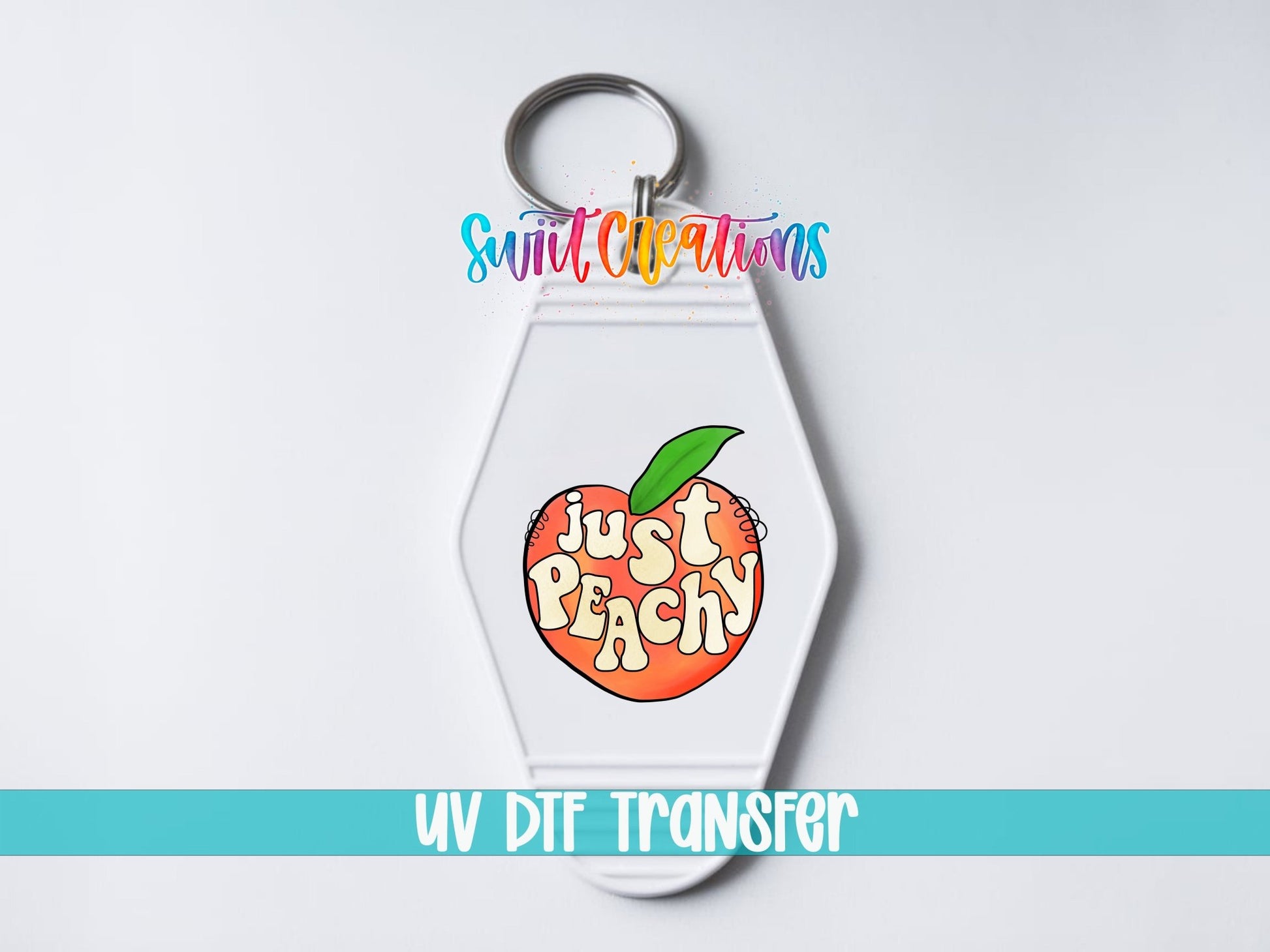 Just Peachy Motel Keychain UV DTF Transfer | Cute Retro Peach Design | MK810 - Swiit Creations