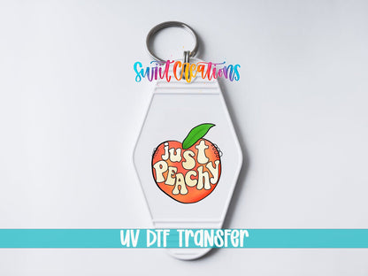 Just Peachy Motel Keychain UV DTF Transfer | Cute Retro Peach Design | MK810 - Swiit Creations