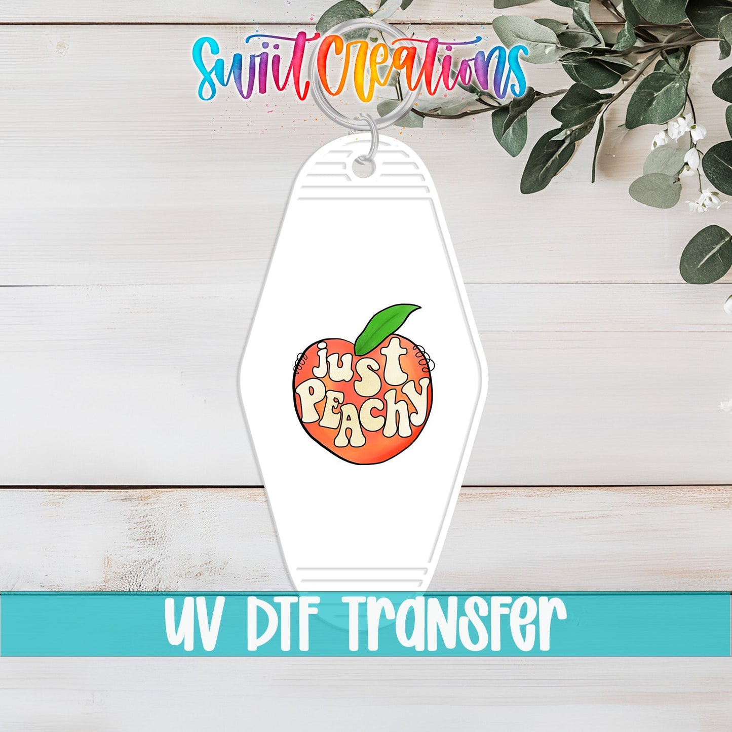 Just Peachy Motel Keychain UV DTF Transfer | Cute Retro Peach Design | MK810 - Swiit Creations