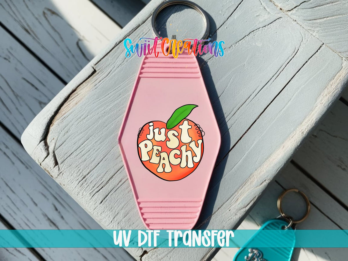 Just Peachy Motel Keychain UV DTF Transfer | Cute Retro Peach Design | MK810 - Swiit Creations