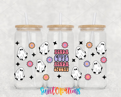 Kinda Cute Kinda Spooky UV DTF full wrap on three glass cans
