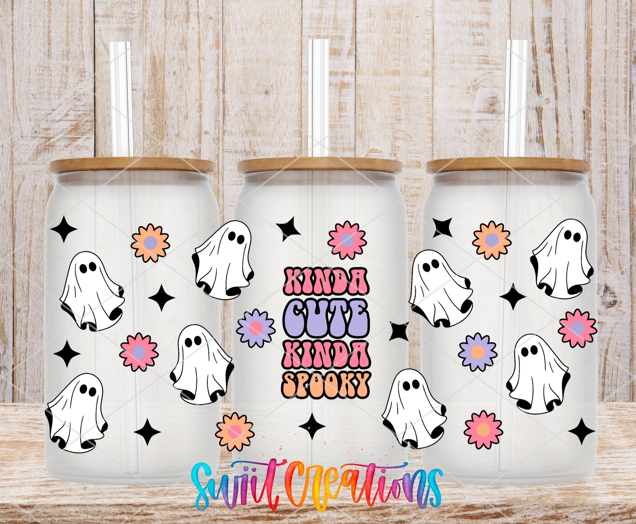 Kinda Cute Kinda Spooky Ghost UV DTF Transfer Tumbler Wrap | DTF125 - Swiit Creations