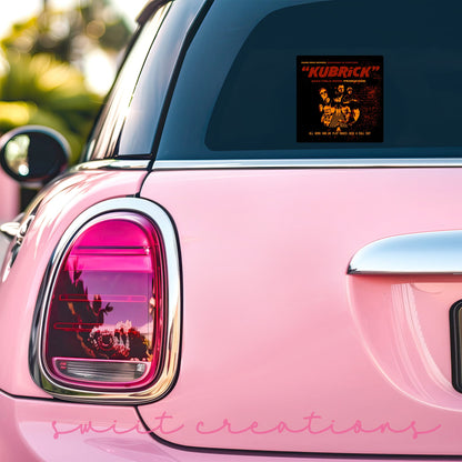 Gahr Kubrick 2024 sticker on the back window of a pink car