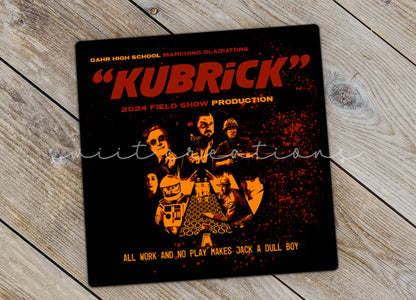 Close-up of the Gahr Kubrick 2024 sticker on rustic wood