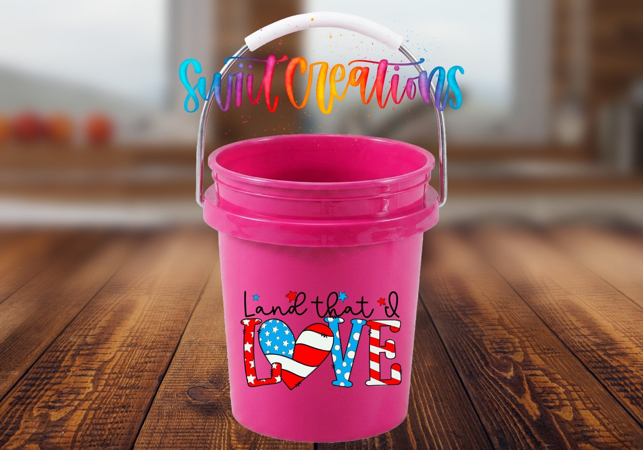 Land That I Love Patriotic Mini Bucket UV DTF Transfer | American Flag Heart Design | MB1543 - Swiit Creations