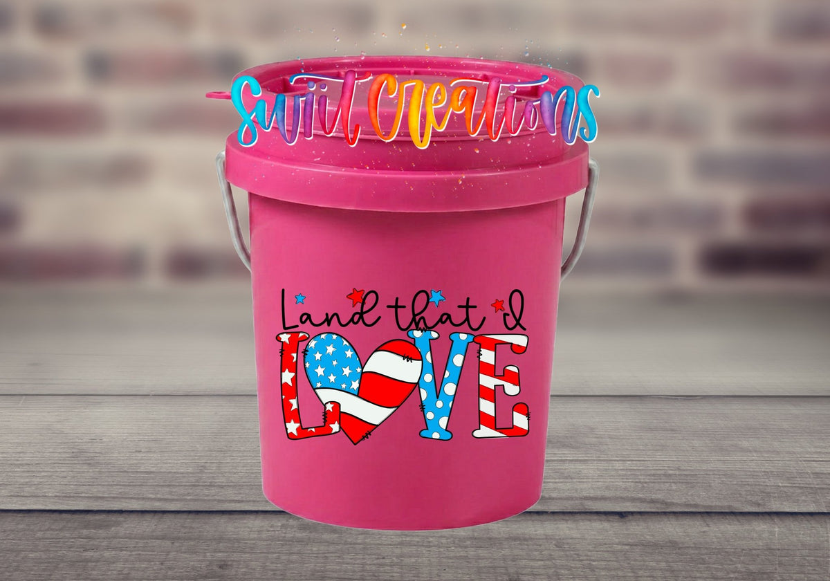 Land That I Love Patriotic Mini Bucket UV DTF Transfer | American Flag Heart Design | MB1543 - Swiit Creations