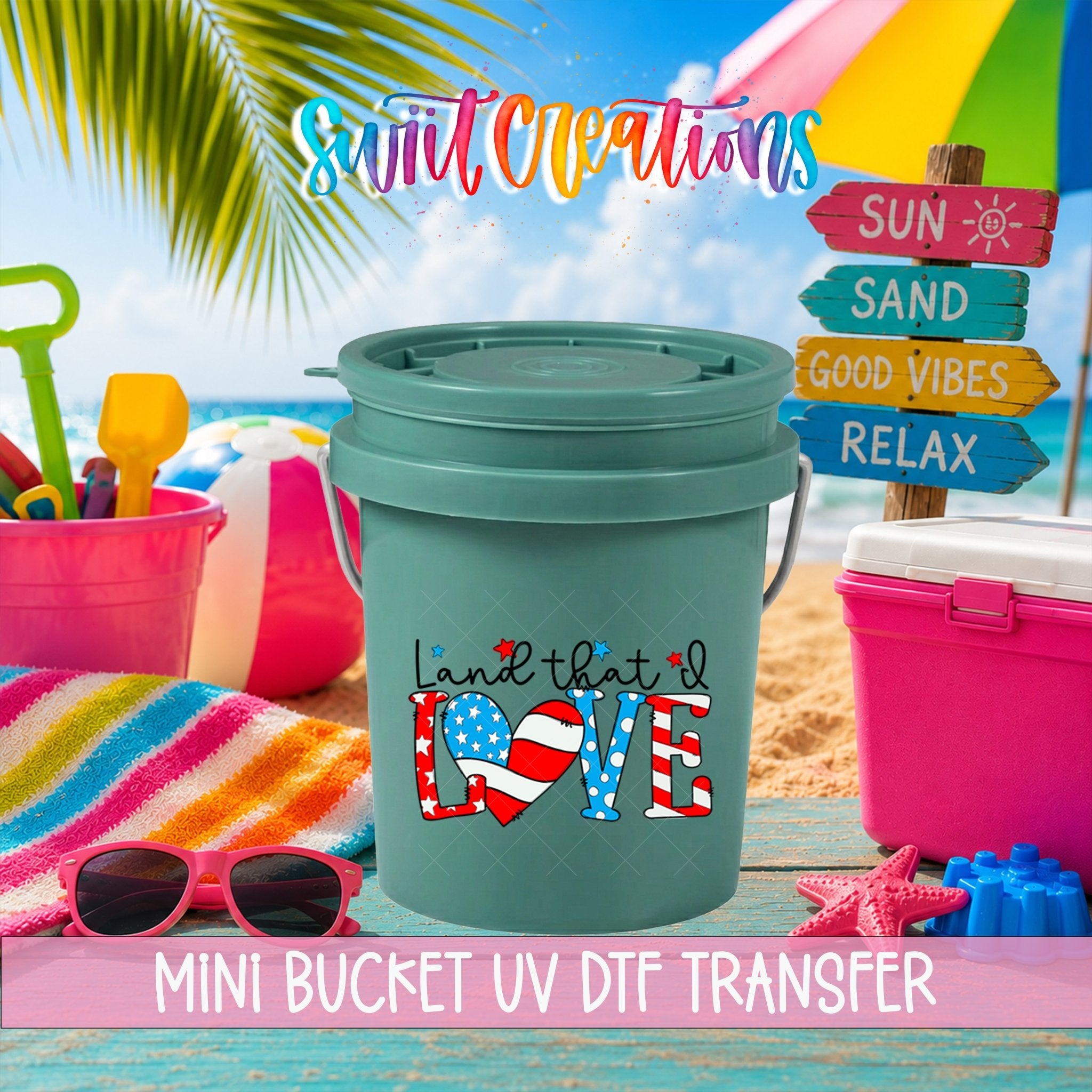 Land That I Love Patriotic Mini Bucket UV DTF Transfer | American Flag Heart Design | MB1543 - Swiit Creations