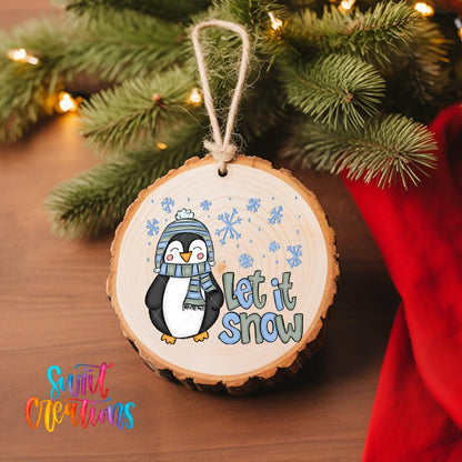 Let It Snow Penguin Christmas UV DTF Ornament Transfer | Cute Winter Penguin Transfer | O-1607 - Swiit Creations