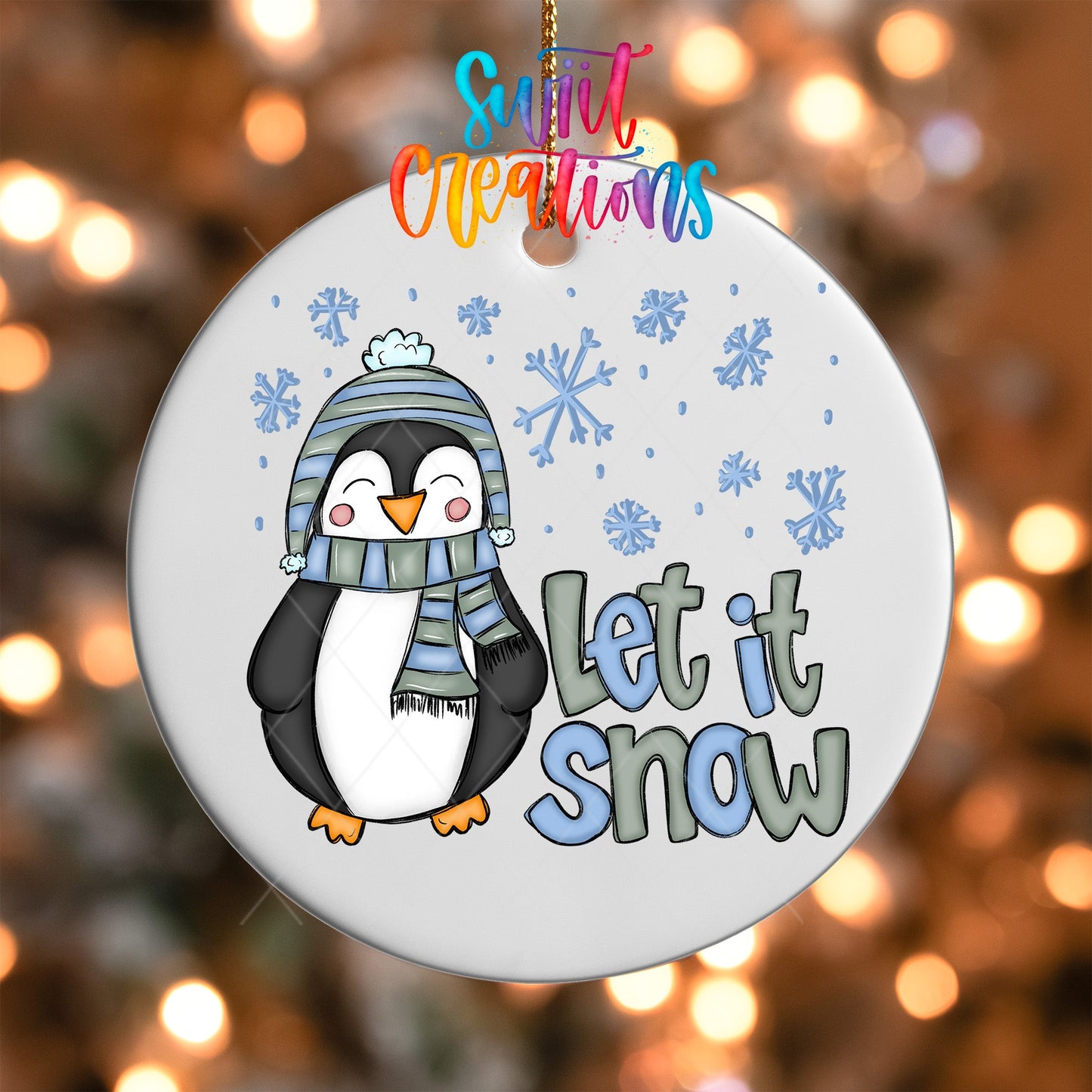 Let It Snow Penguin Christmas UV DTF Ornament Transfer | Cute Winter Penguin Transfer | O-1607 - Swiit Creations