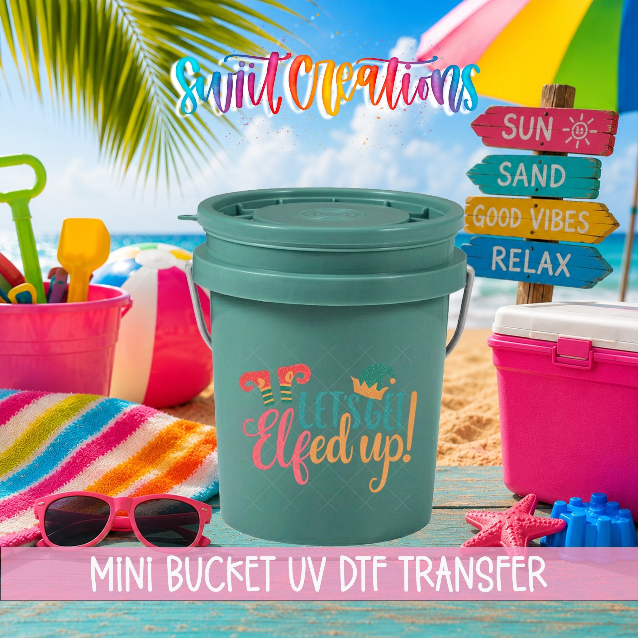 Let's Get Elfed Up Mini Bucket UV DTF Transfer | Funny Christmas Elf Design | MB1616 - Swiit Creations