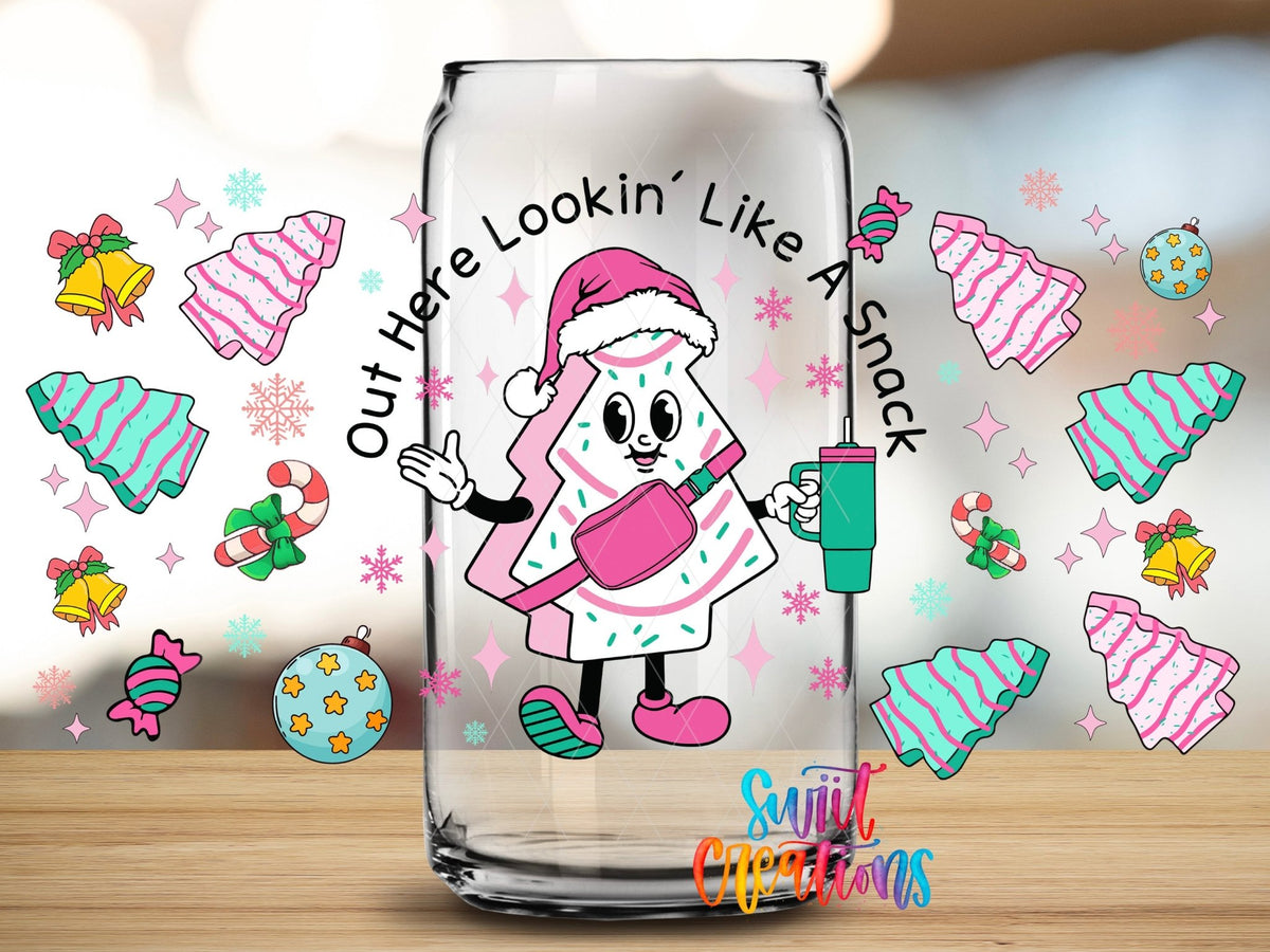 Looking Like A Snack UV DTF Transfer Tumbler Wrap | Pink Christmas Tree Cake | DTF176 - Swiit Creations