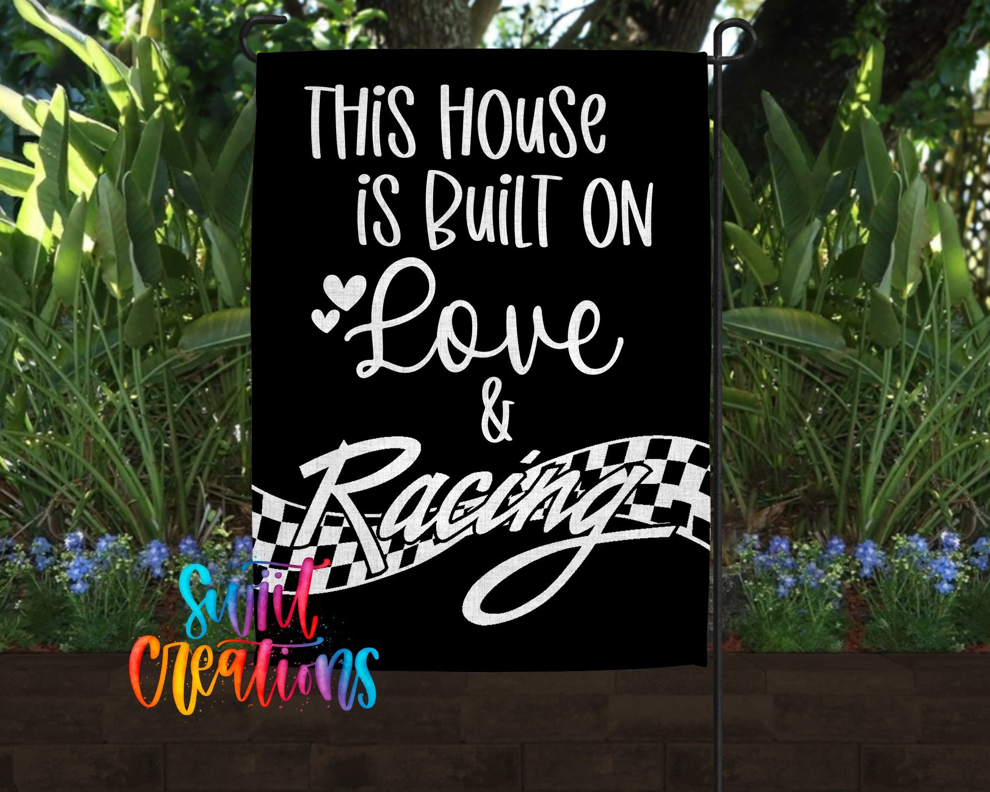 Love and Racing Garden Flag | Racing Yard Flag | Checkered Flag Outdoor Decor | Race Fan Porch Decoration | YF66 - Swiit Creations