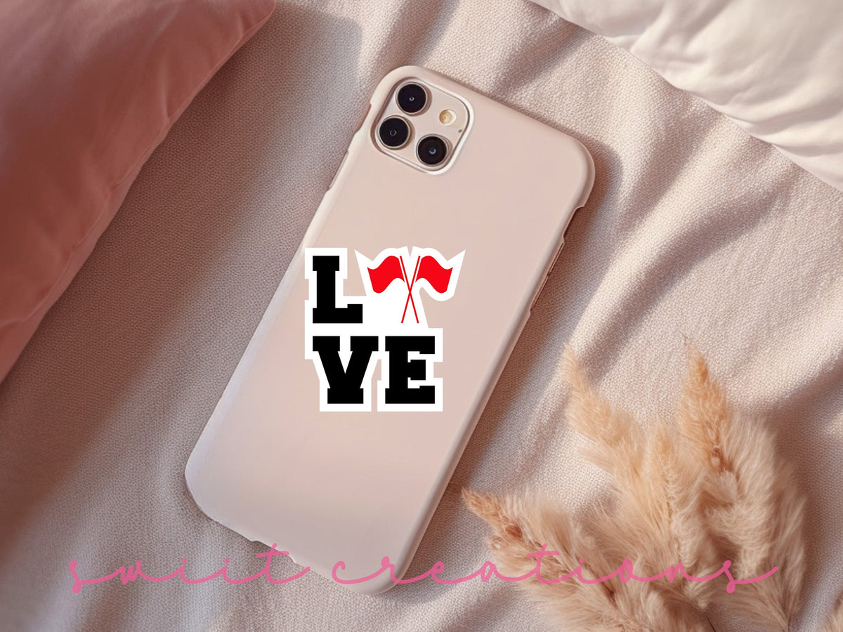 Red Love Color Guard sticker on a pink phone case
