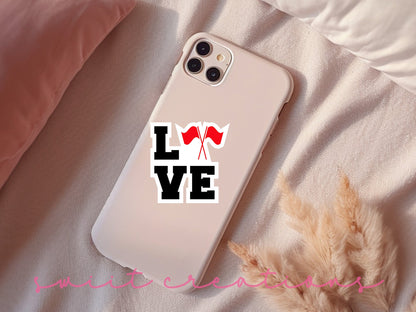 Red Love Color Guard sticker on a pink phone case