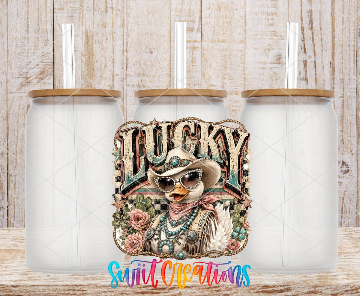 Lucky Duck Western Glam UV DTF Transfer | Retro Cowgirl Duck Drinkware Design | UV2081 - Swiit Creations