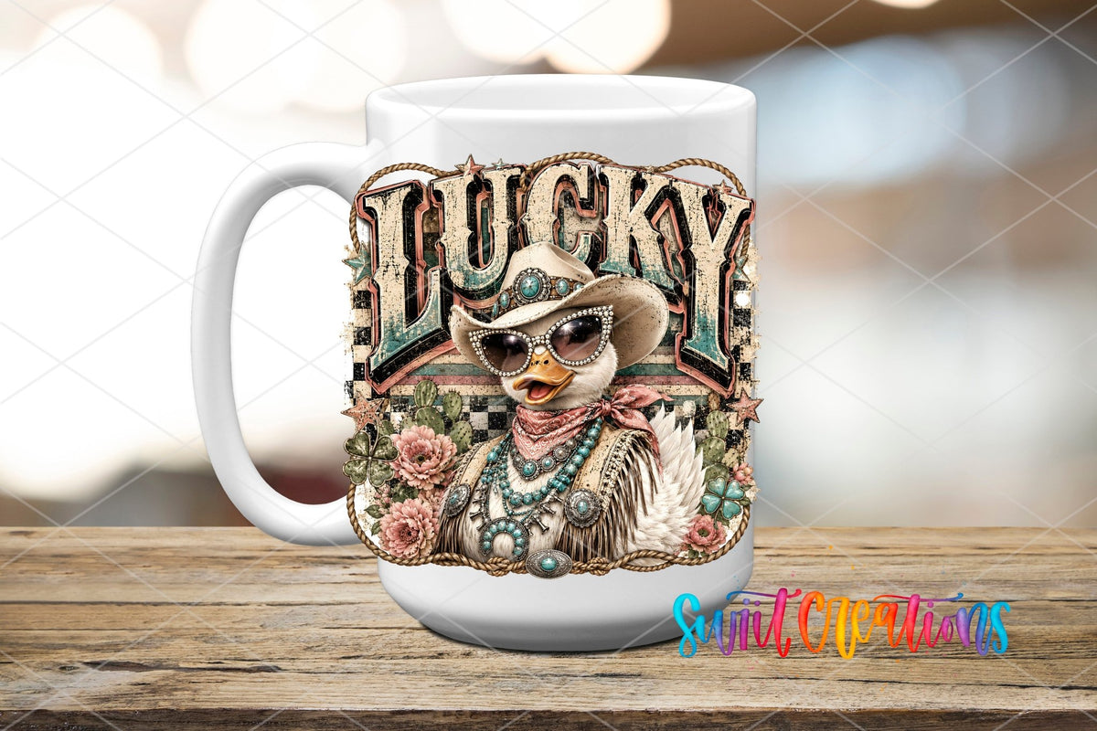 Lucky Duck Western Glam UV DTF Transfer | Retro Cowgirl Duck Drinkware Design | UV2081 - Swiit Creations