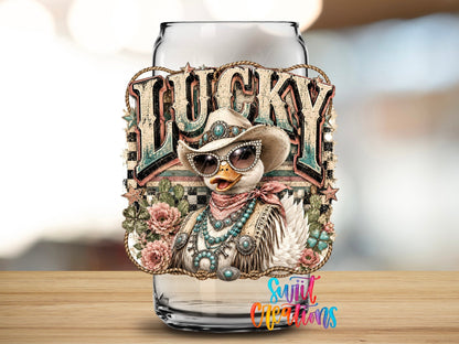 Lucky Duck Western Glam UV DTF Transfer | Retro Cowgirl Duck Drinkware Design | UV2081 - Swiit Creations