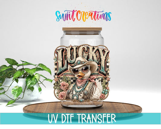 Lucky Duck Western Glam UV DTF Transfer | Retro Cowgirl Duck Drinkware Design | UV2081 - Swiit Creations