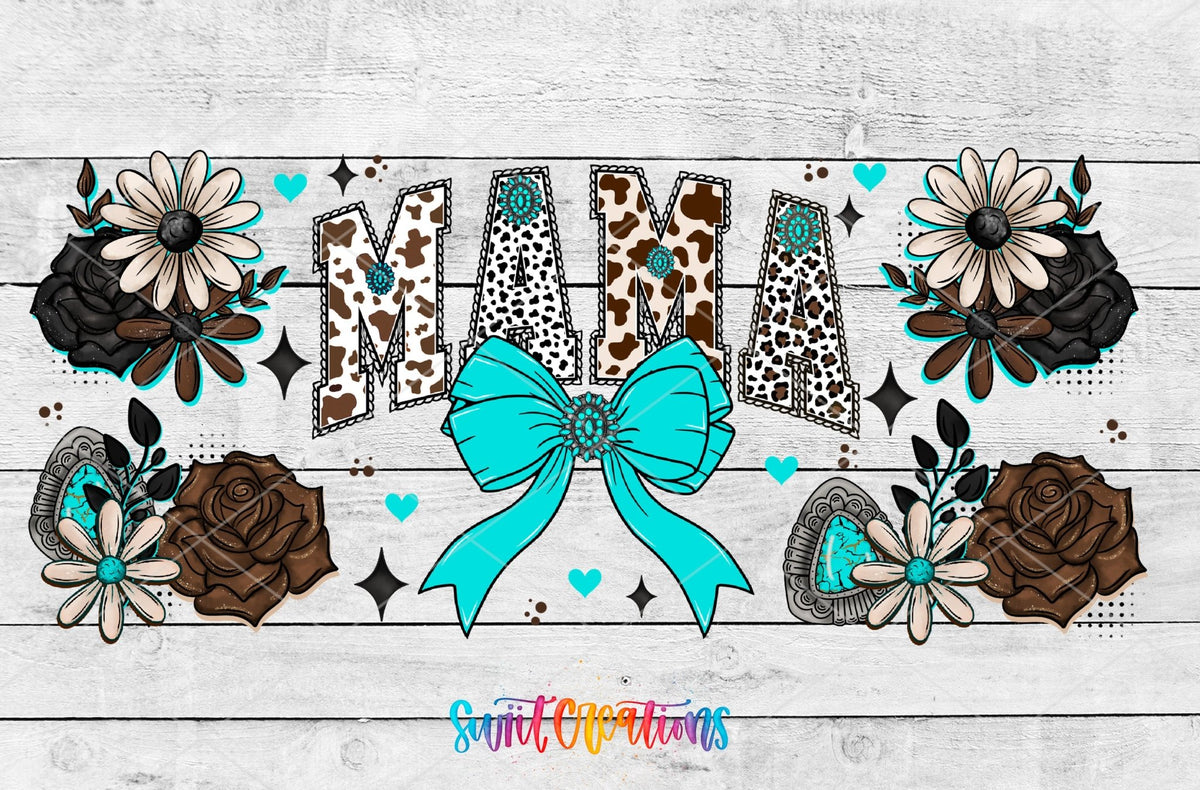 Country Mama UV DTF full wrap artwork on a white wood background