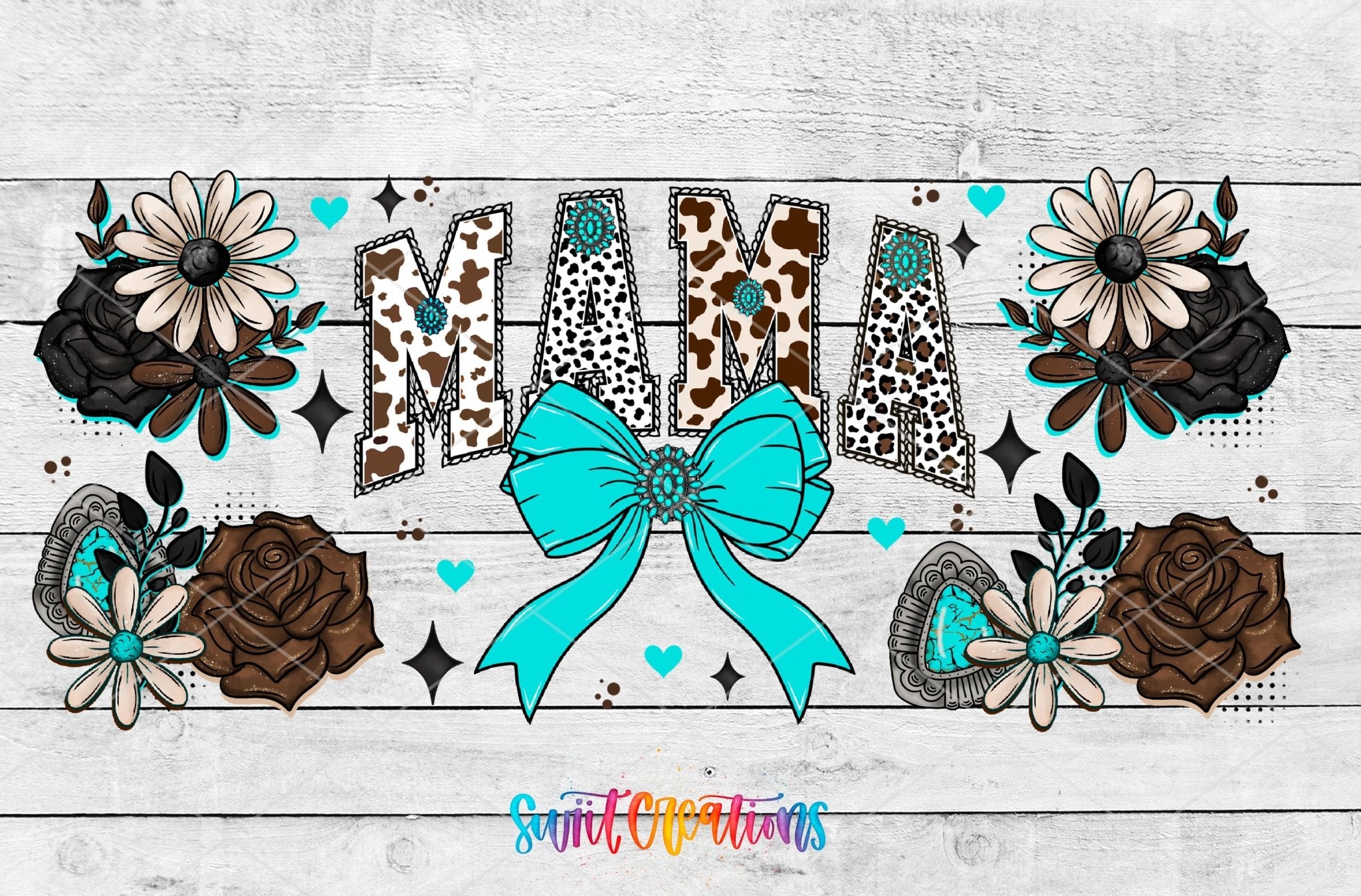 Mama UV DTF Decal Cow Print Bow Floral Country Style | DTF315 - Swiit Creations