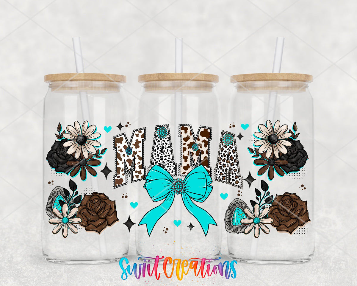 Country Mama UV DTF full wrap on three glass cans