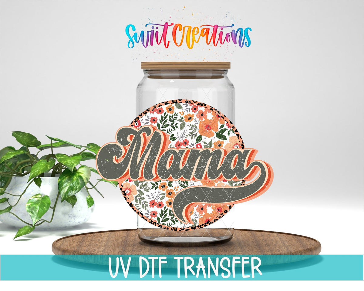 Mama UV DTF Decal | Floral Retro Leopard Glass Can Wrap | UV624 - Swiit Creations