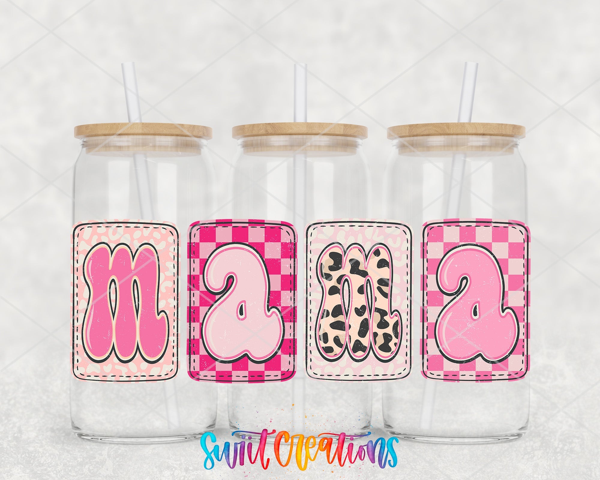 Mama UV DTF Transfer Tumbler Wrap | Pink Gingham Leopard Coquette Cup Decal | DTF248 - Swiit Creations
