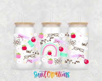 Math Time UV DTF full wrap on three frosted glass cans