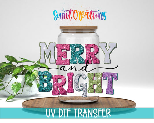 Merry and Bright Christmas UV DTF Cup Decal | UV1201 - Swiit Creations