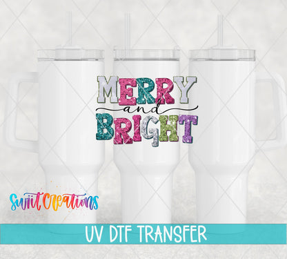 Merry and Bright Christmas UV DTF Cup Decal | UV1201 - Swiit Creations