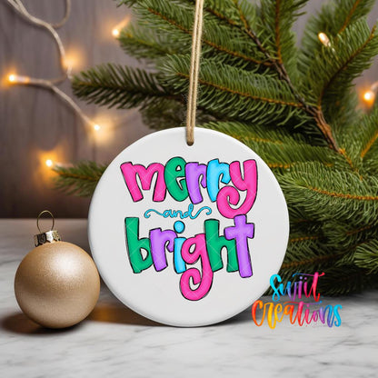 Merry and Bright Christmas UV DTF Ornament Transfer | O-1200 - Swiit Creations
