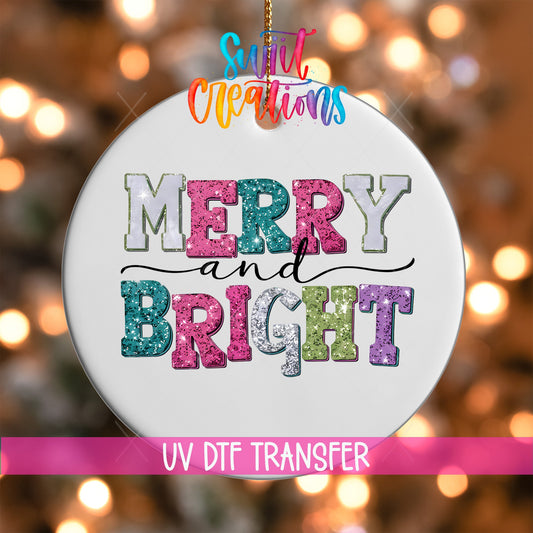 Merry and Bright Christmas UV DTF Ornament Transfer | O-1201 - Swiit Creations