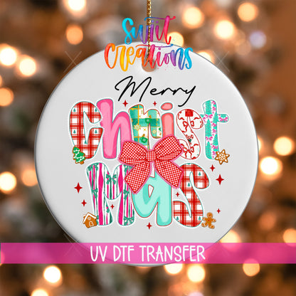 Merry Christmas Colorful Bow UV DTF Ornament Transfer | O-1680 - Swiit Creations