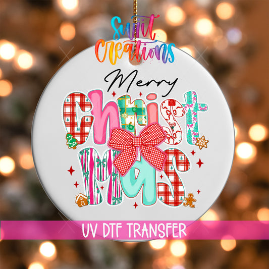 Merry Christmas Colorful Bow UV DTF Ornament Transfer | O-1680 - Swiit Creations