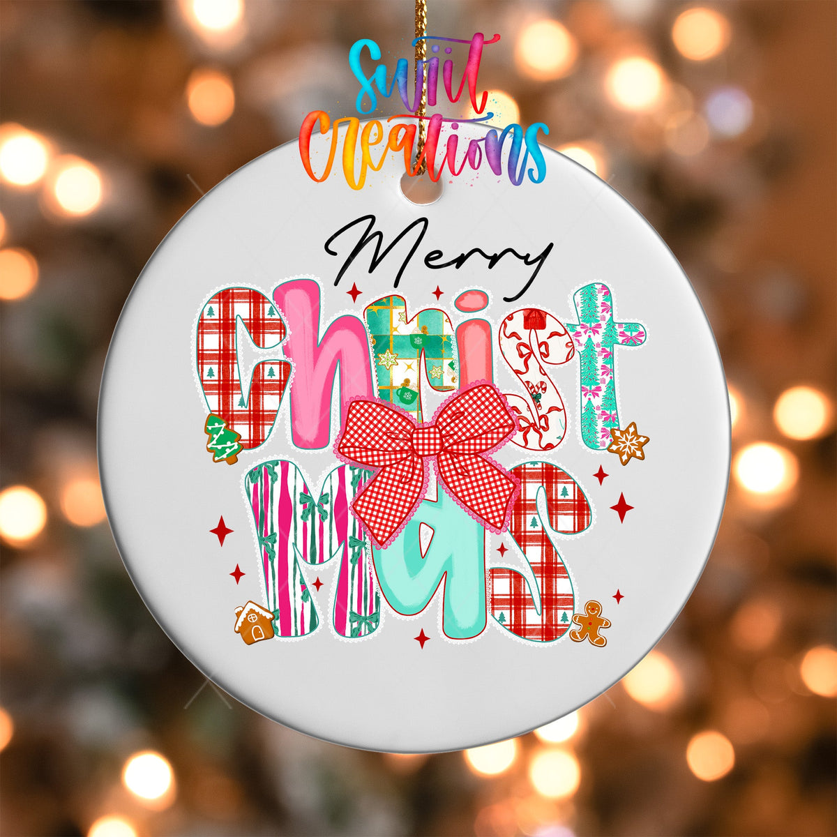 Merry Christmas Colorful Bow UV DTF Ornament Transfer | O-1680 - Swiit Creations
