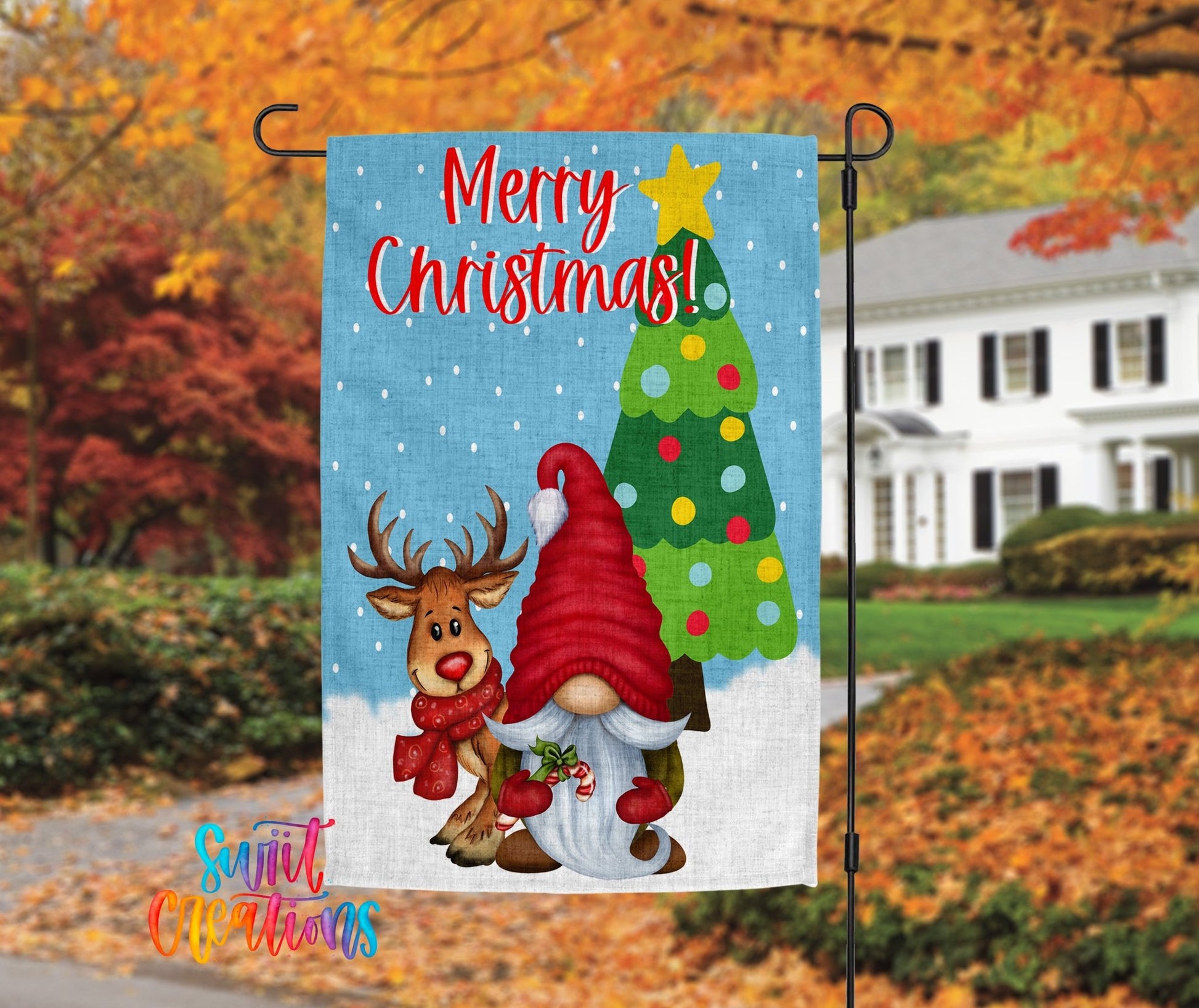 Merry Christmas Gnome Garden Flag | Holiday Yard Flag | Reindeer Outdoor Decor | Christmas Tree Porch Decoration | YF74 - Swiit Creations