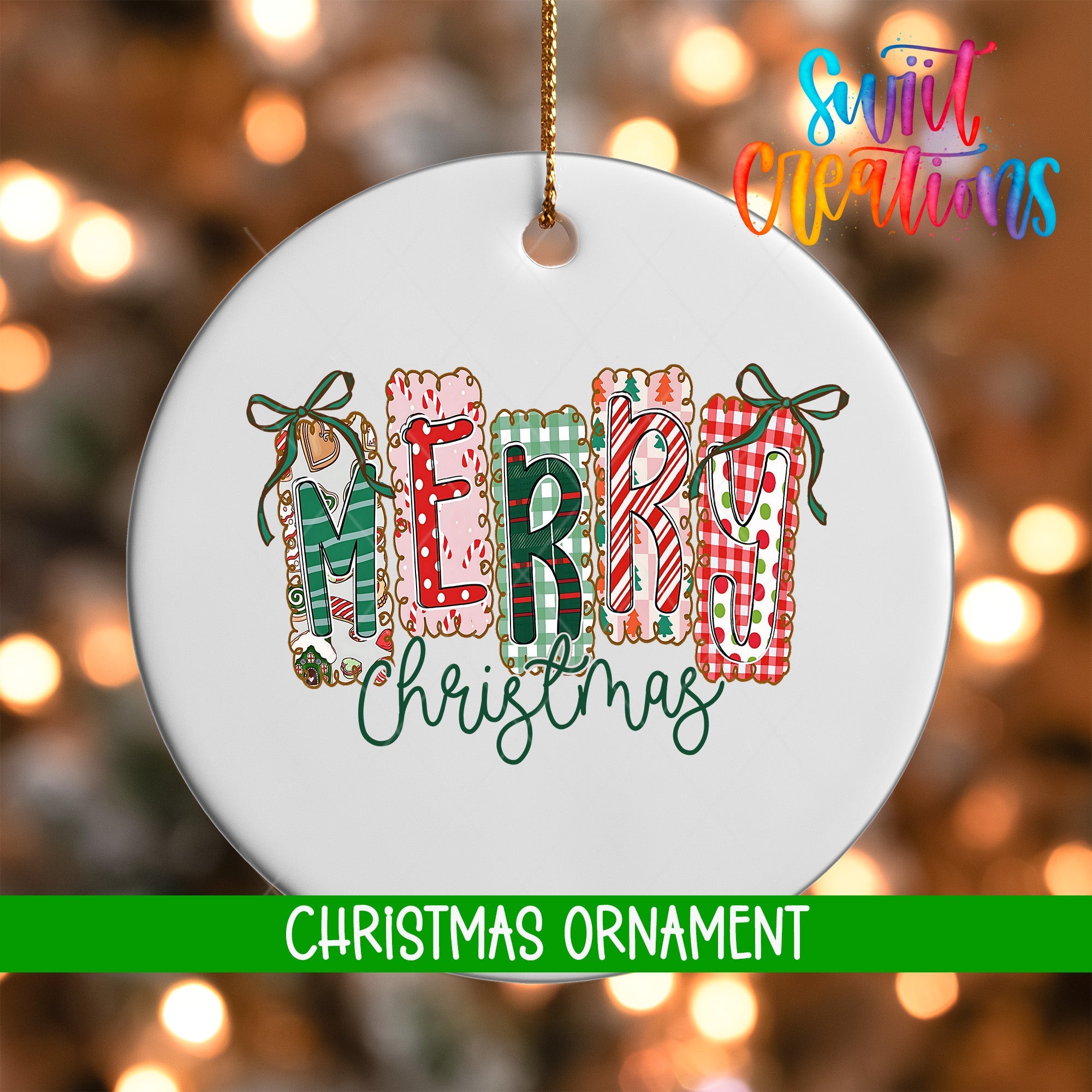 Merry Christmas Ornament | Holiday Ornament | Festive Gingham Tree Keepsake Gift | O1606 - Swiit Creations