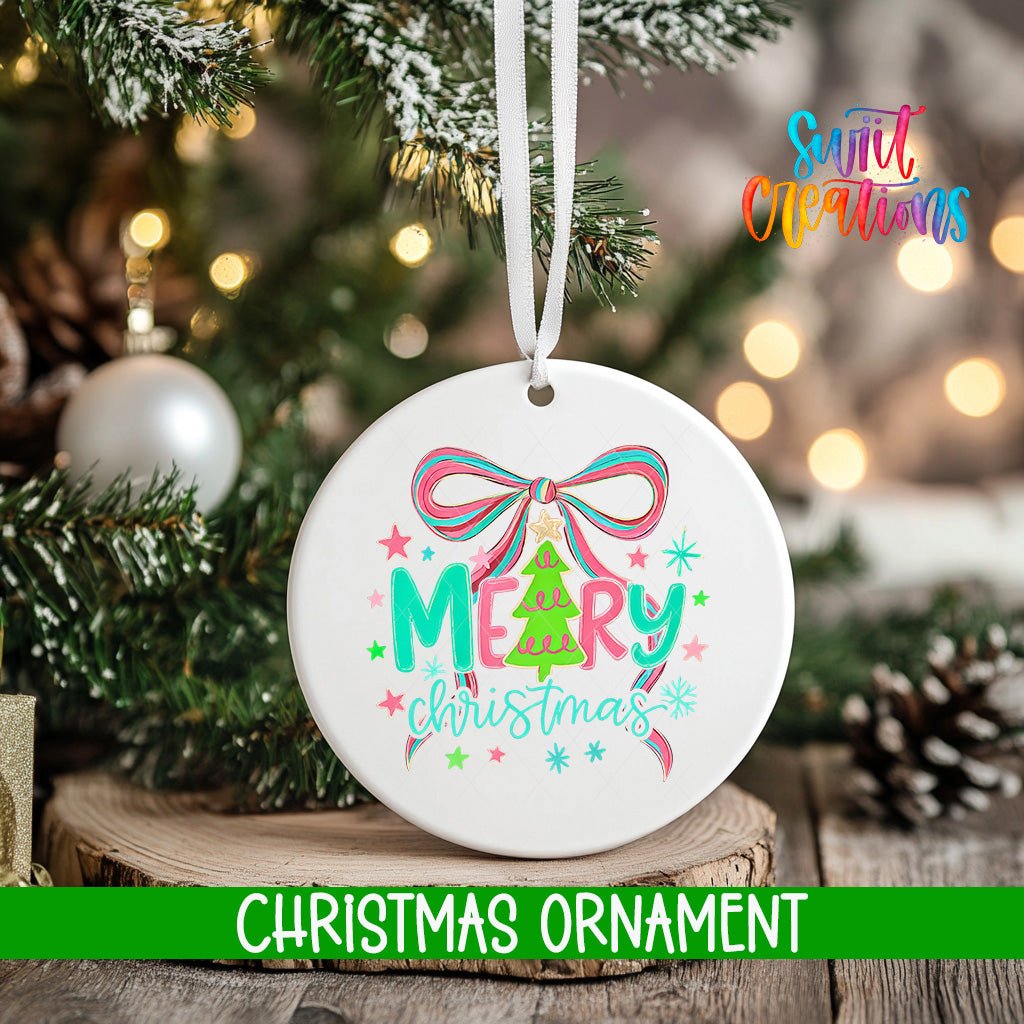 Merry Christmas Ornament | Holiday Ornament | Pink and Green Tree Keepsake Gift | O1580 - Swiit Creations