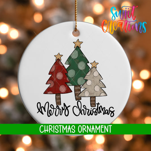 Merry Christmas Ornament | Rustic Polka Dot Tree Holiday Ornament | Handmade Festive Tree Decoration | O1742 - Swiit Creations