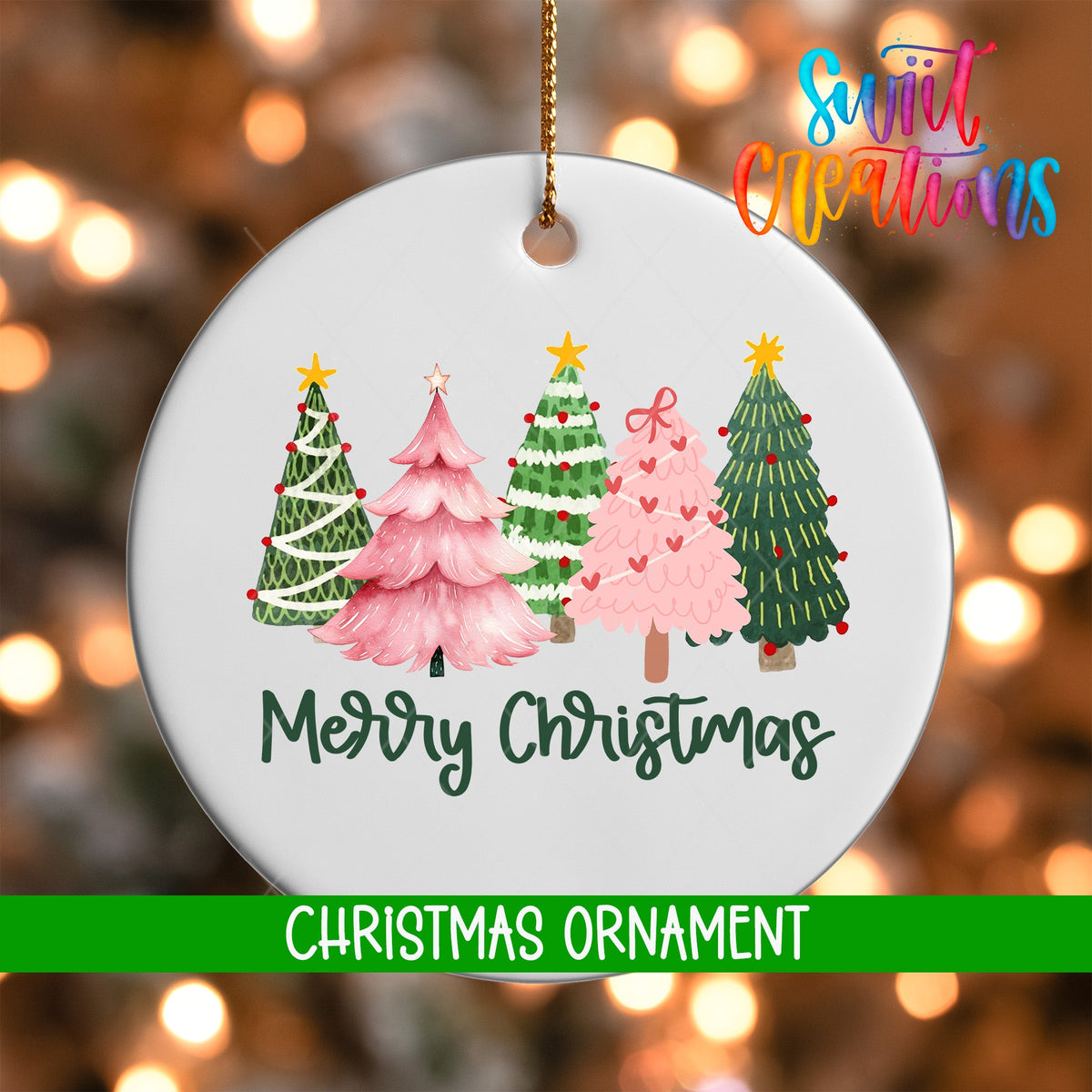 Merry Christmas Pastel Trees Ornament | Holiday Ornament | O1213 - Swiit Creations
