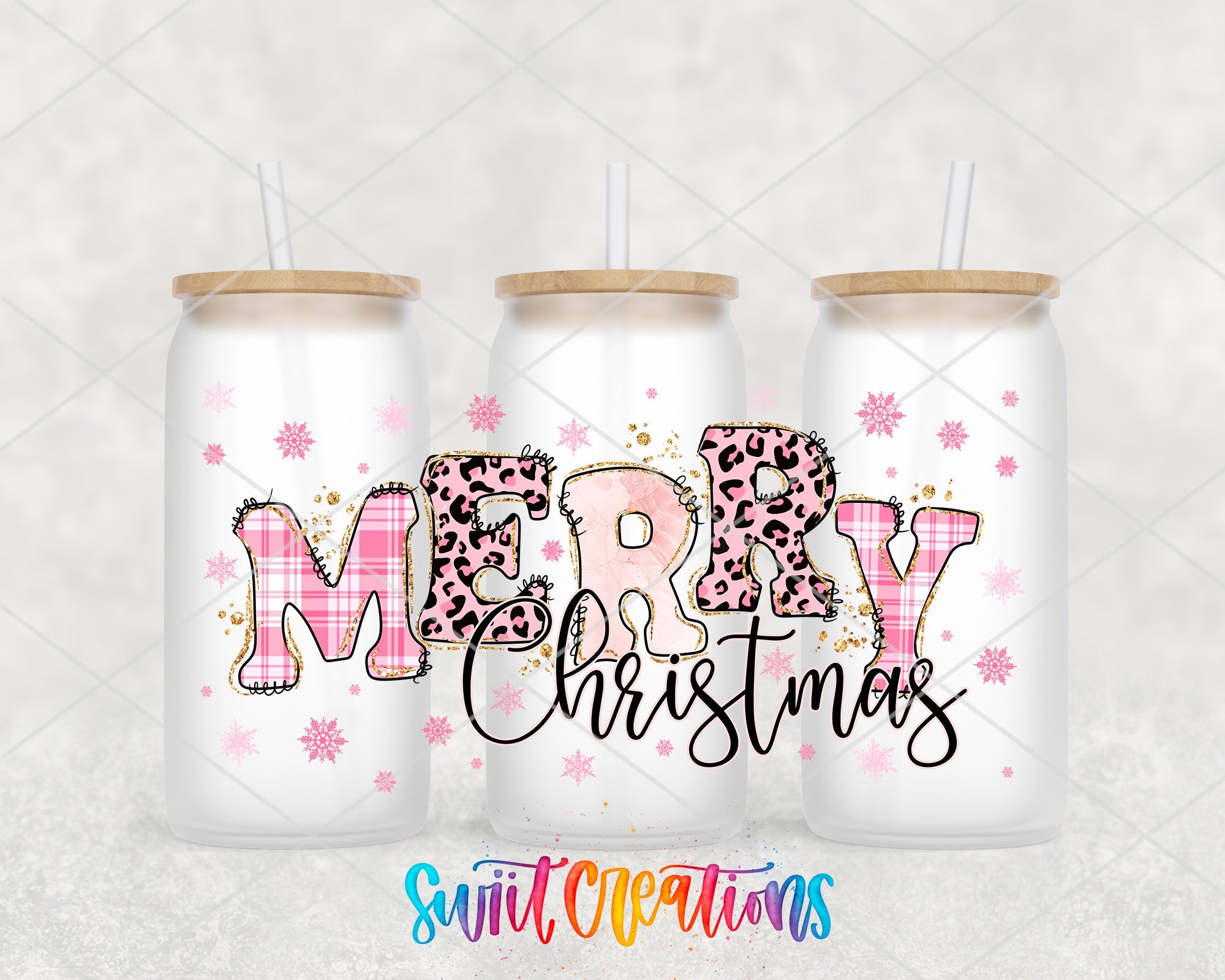 Merry Christmas Pink Plaid Leopard UV DTF Transfer Tumbler Wrap | DTF089 - Swiit Creations