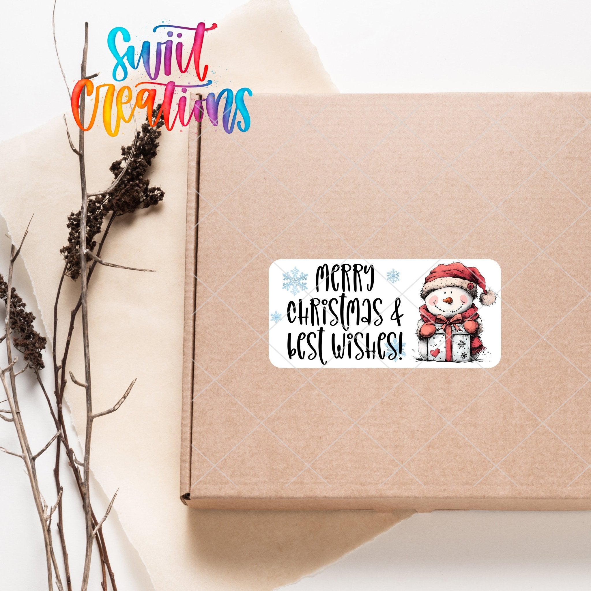 Merry Christmas Snowman Sticker | Holiday Gift Tag | SB51 - Swiit Creations