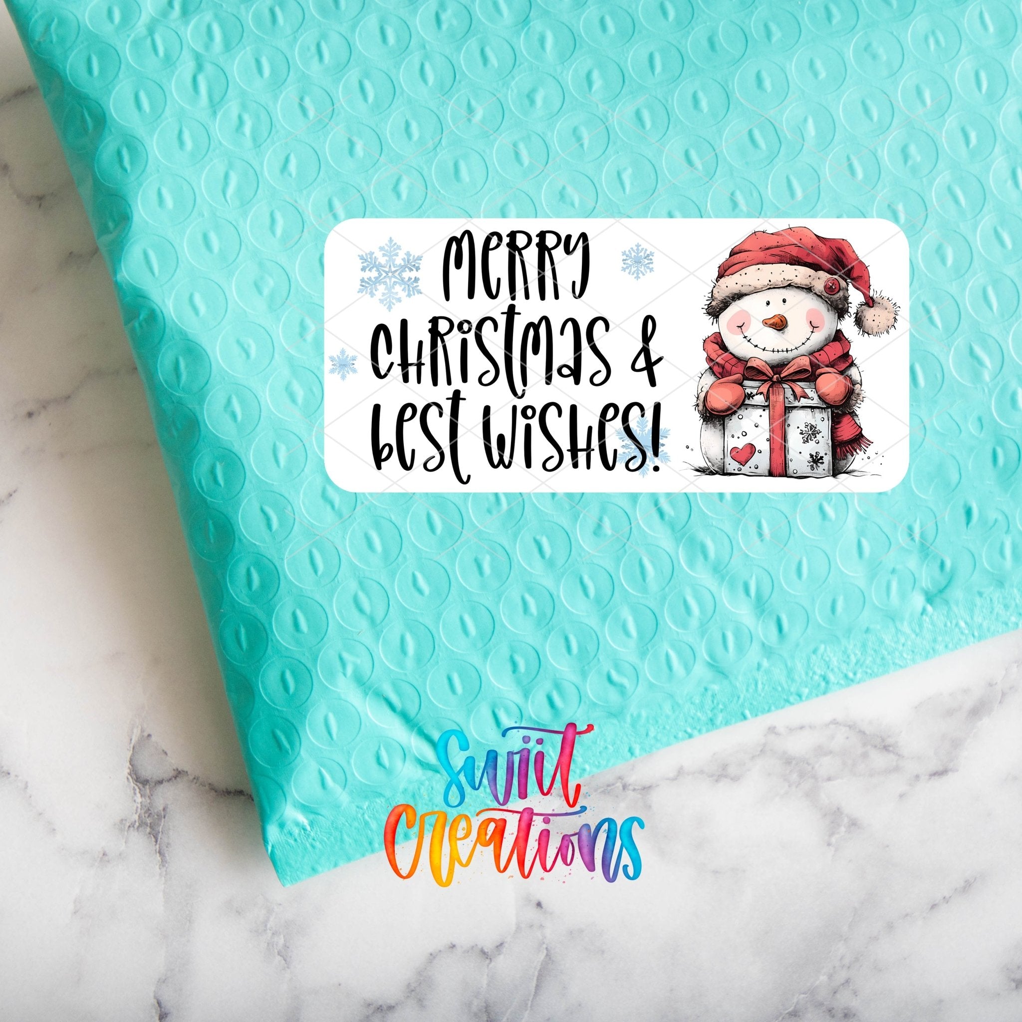 Merry Christmas Snowman Sticker | Holiday Gift Tag | SB51 - Swiit Creations