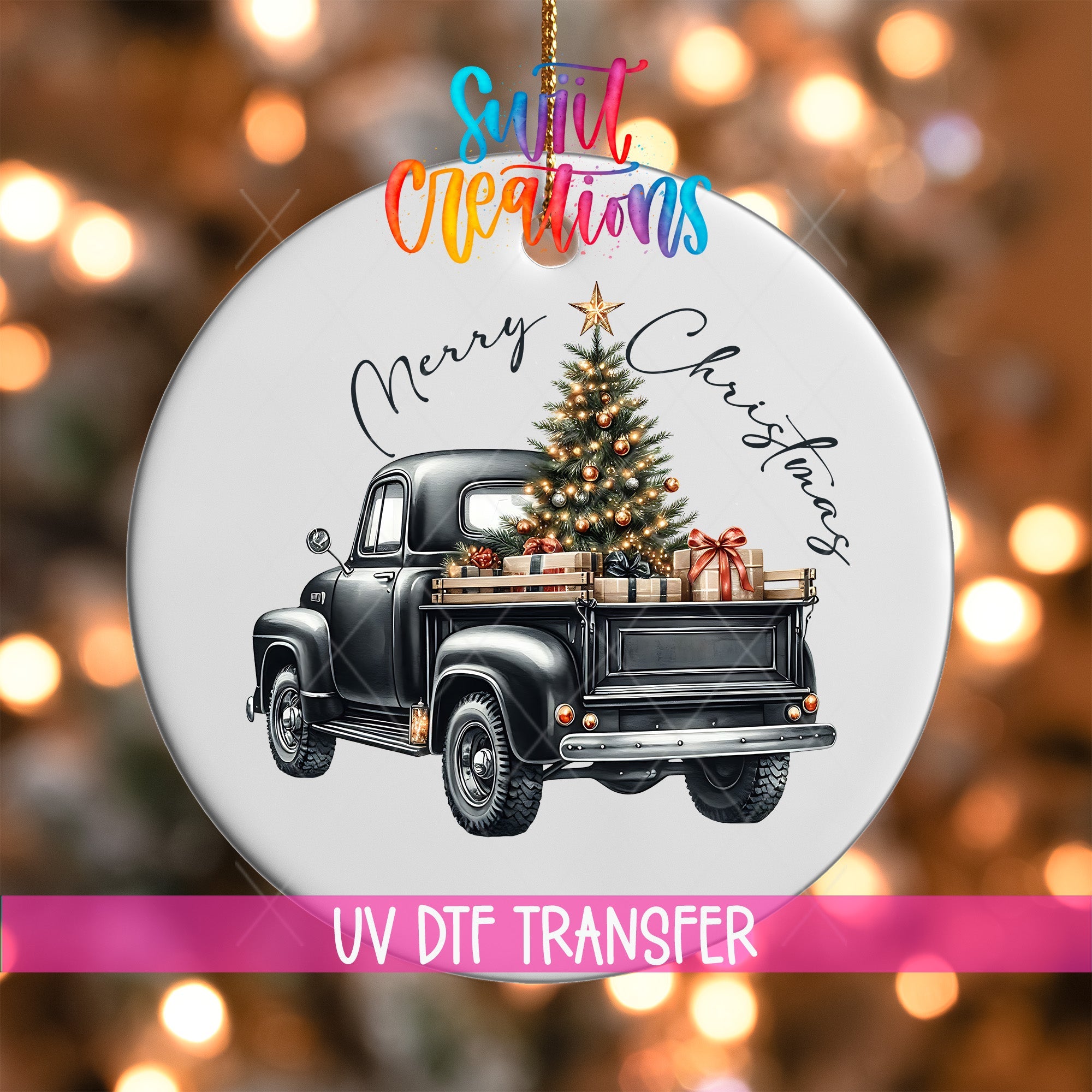 Merry Christmas Truck UV DTF Ornament Transfer | O-1320 - Swiit Creations