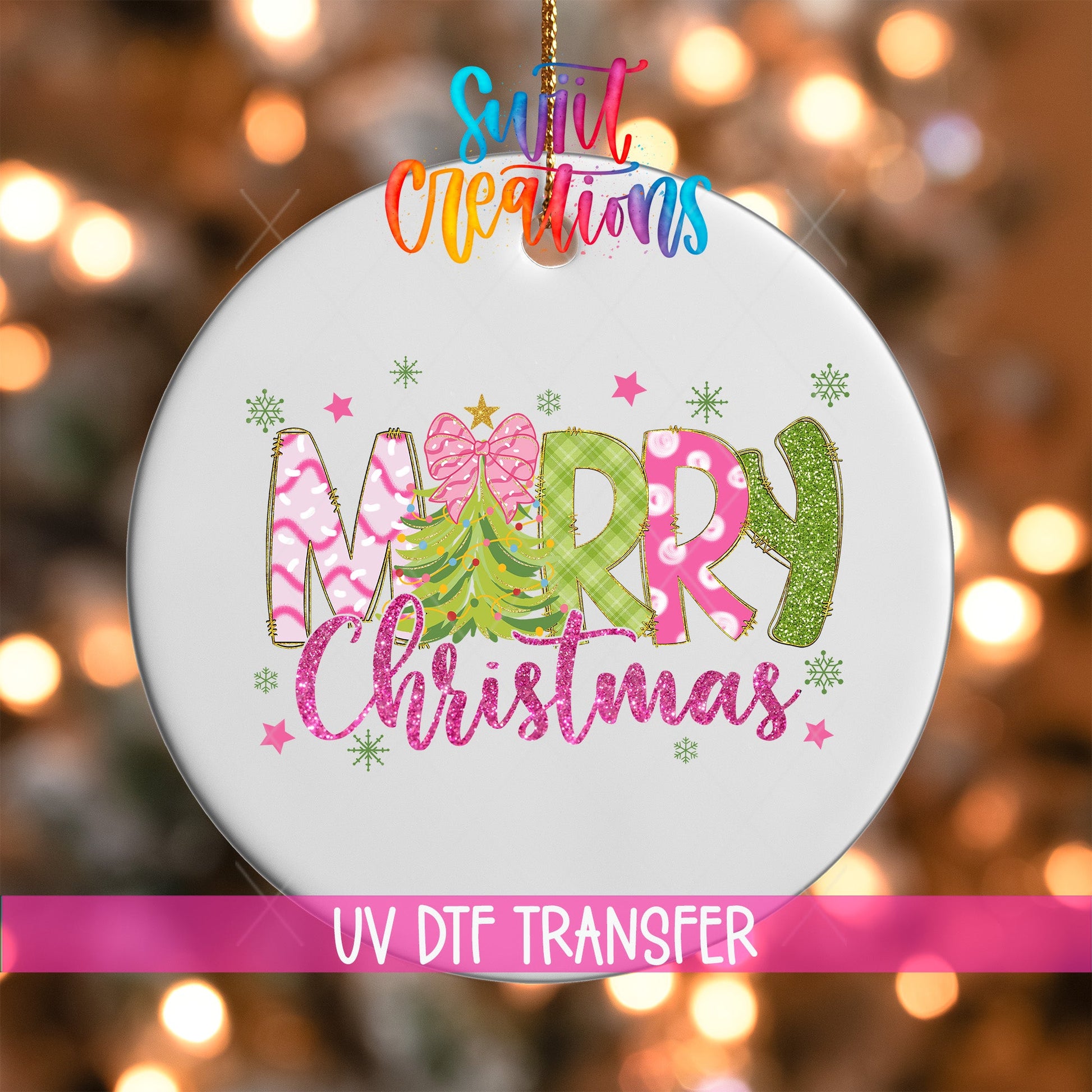 Merry Christmas UV Dtf Ornament Transfer | O-1215 - Swiit Creations