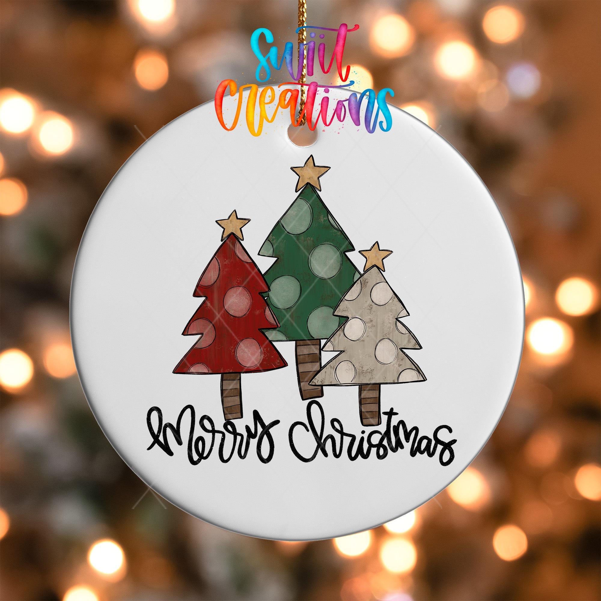 Merry Christmas UV DTF Ornament Transfer | Rustic Tree Trio Transfer | O-1742 - Swiit Creations