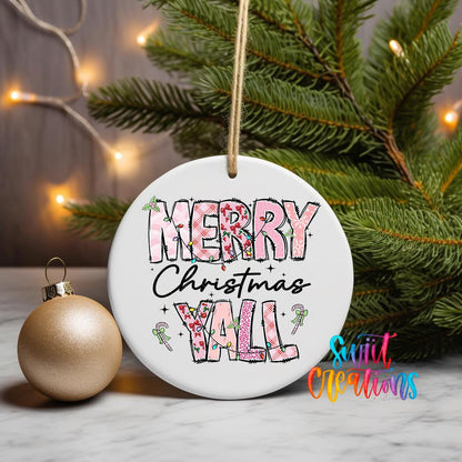 Merry Christmas Yall Christmas UV DTF Ornament Transfer | Holiday Ornament Transfer | O-1207 - Swiit Creations