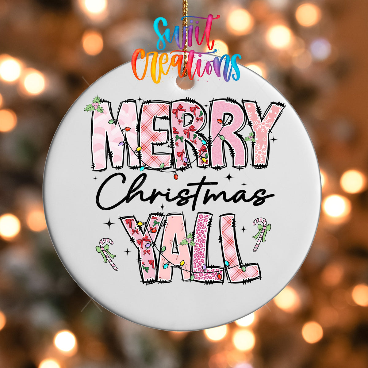 Merry Christmas Yall Christmas UV DTF Ornament Transfer | Holiday Ornament Transfer | O-1207 - Swiit Creations